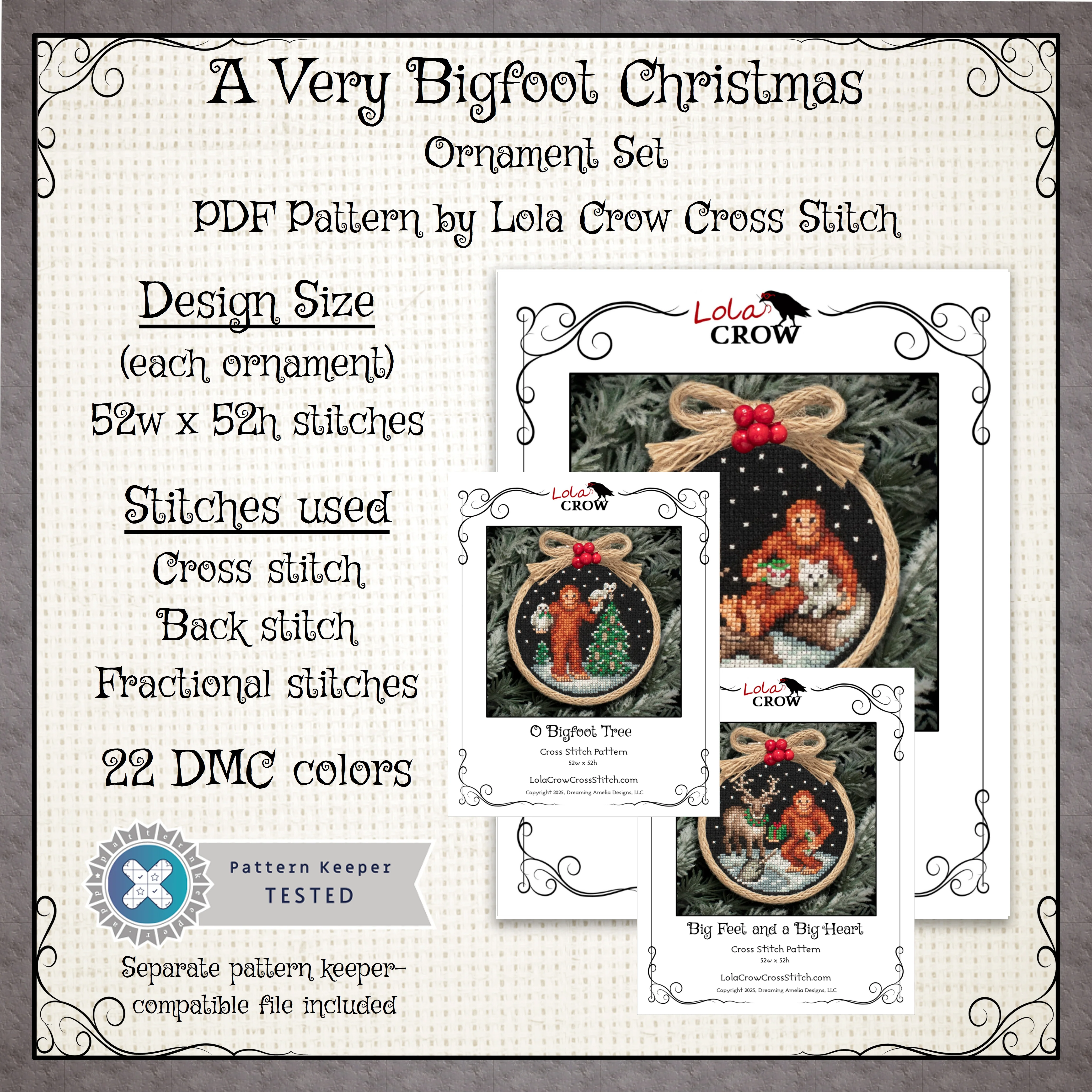 A Very Bigfoot Christmas Ornament Set - Digital PDF Cross Stitch Pattern - Image 5
