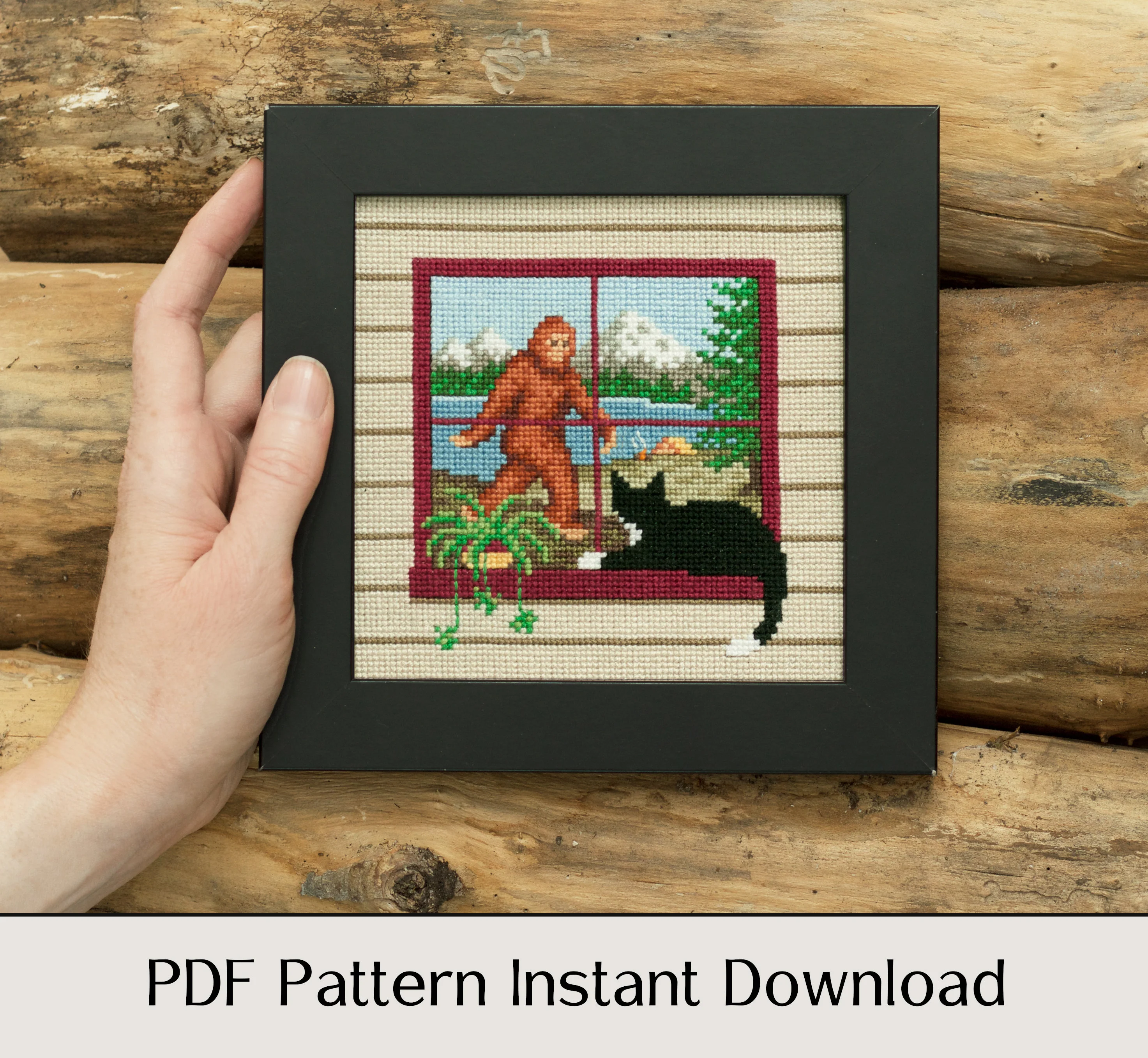 What the Cat Saw: Bigfoot! - Digital PDF Cross Stitch Pattern - Image 3