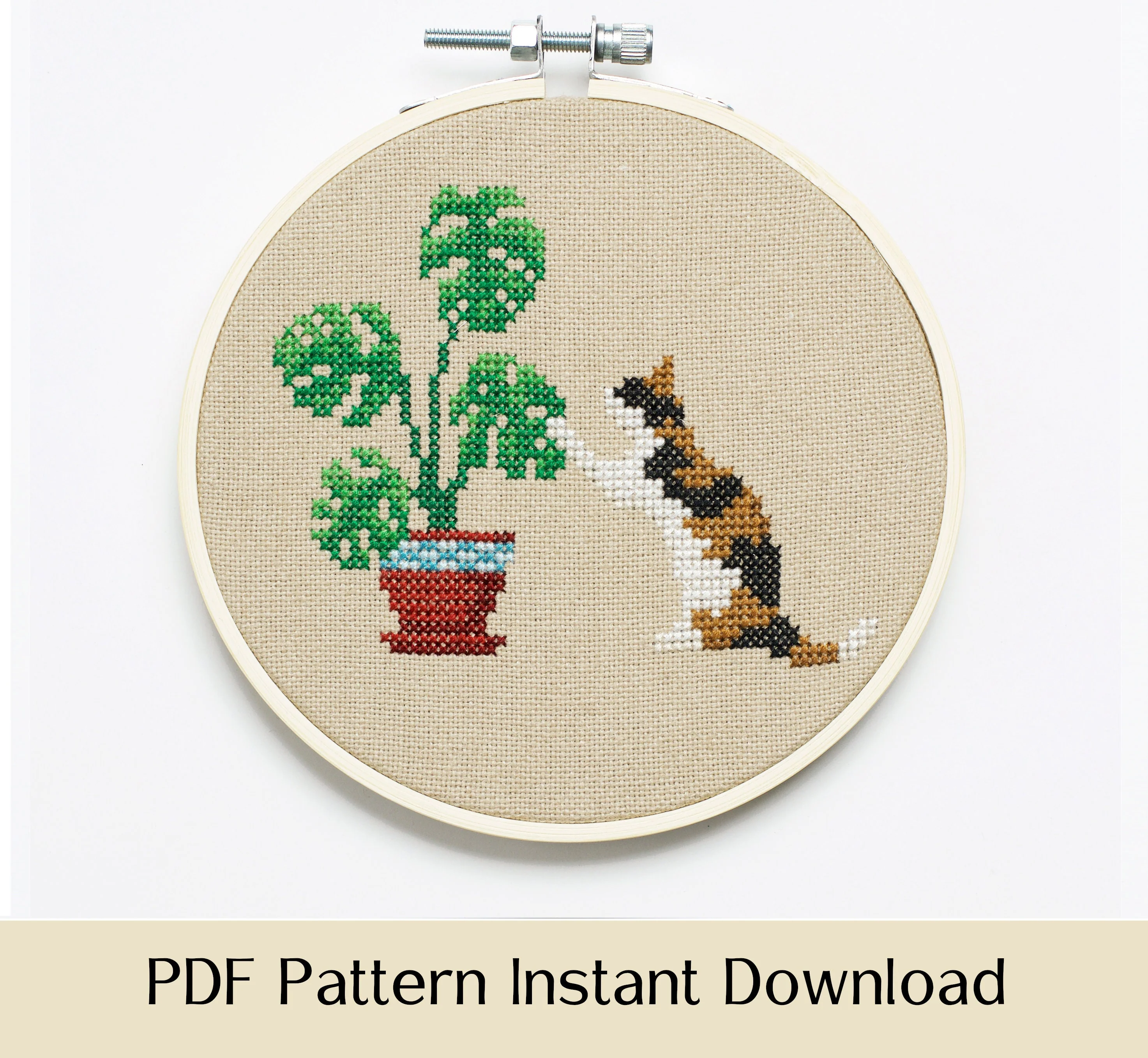 Cat and Monstera Plant - Digital PDF Cross Stitch Pattern - Image 4