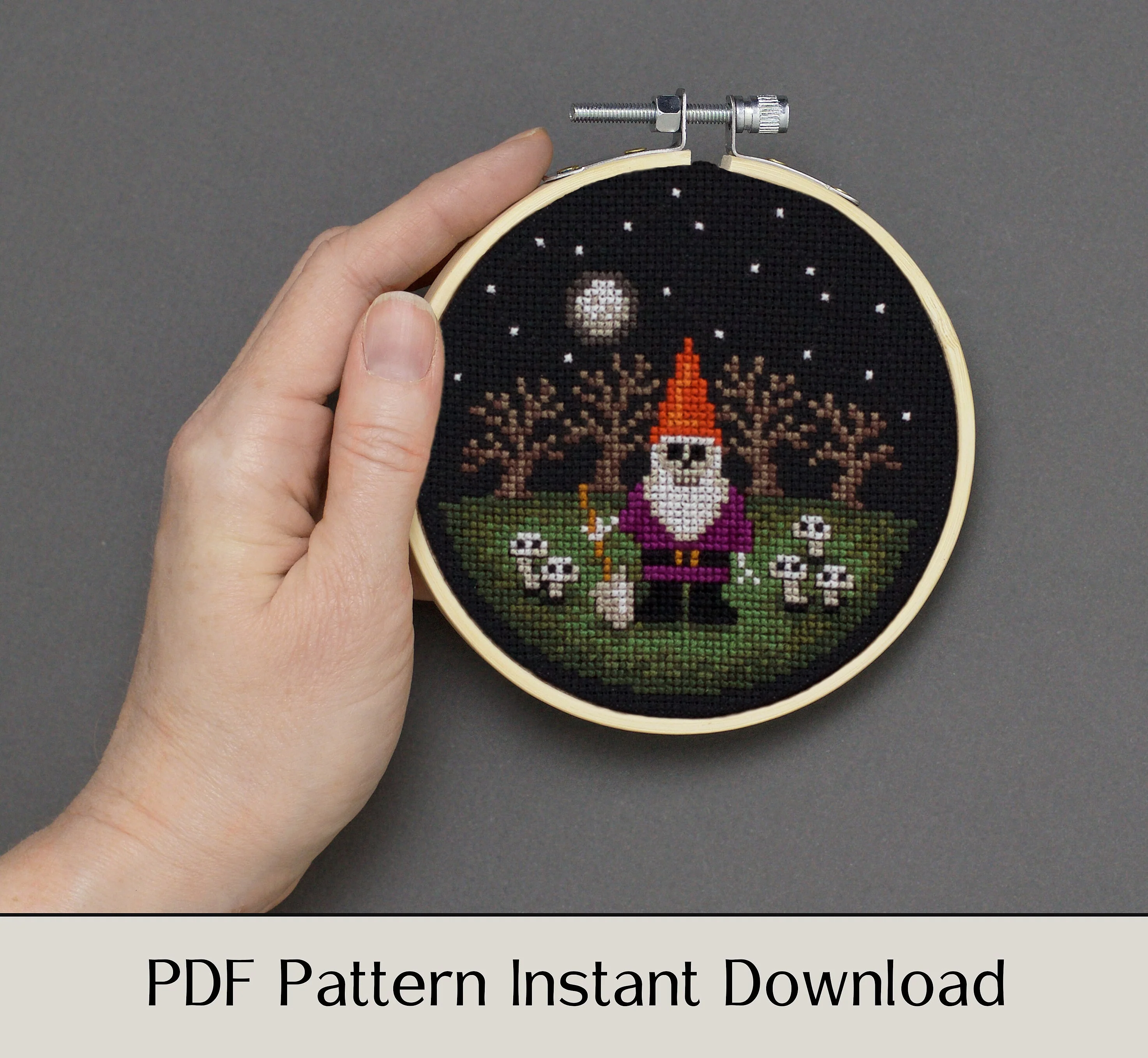 Skelegnome and the Mushrooms - Digital PDF Cross Stitch Pattern - Image 3