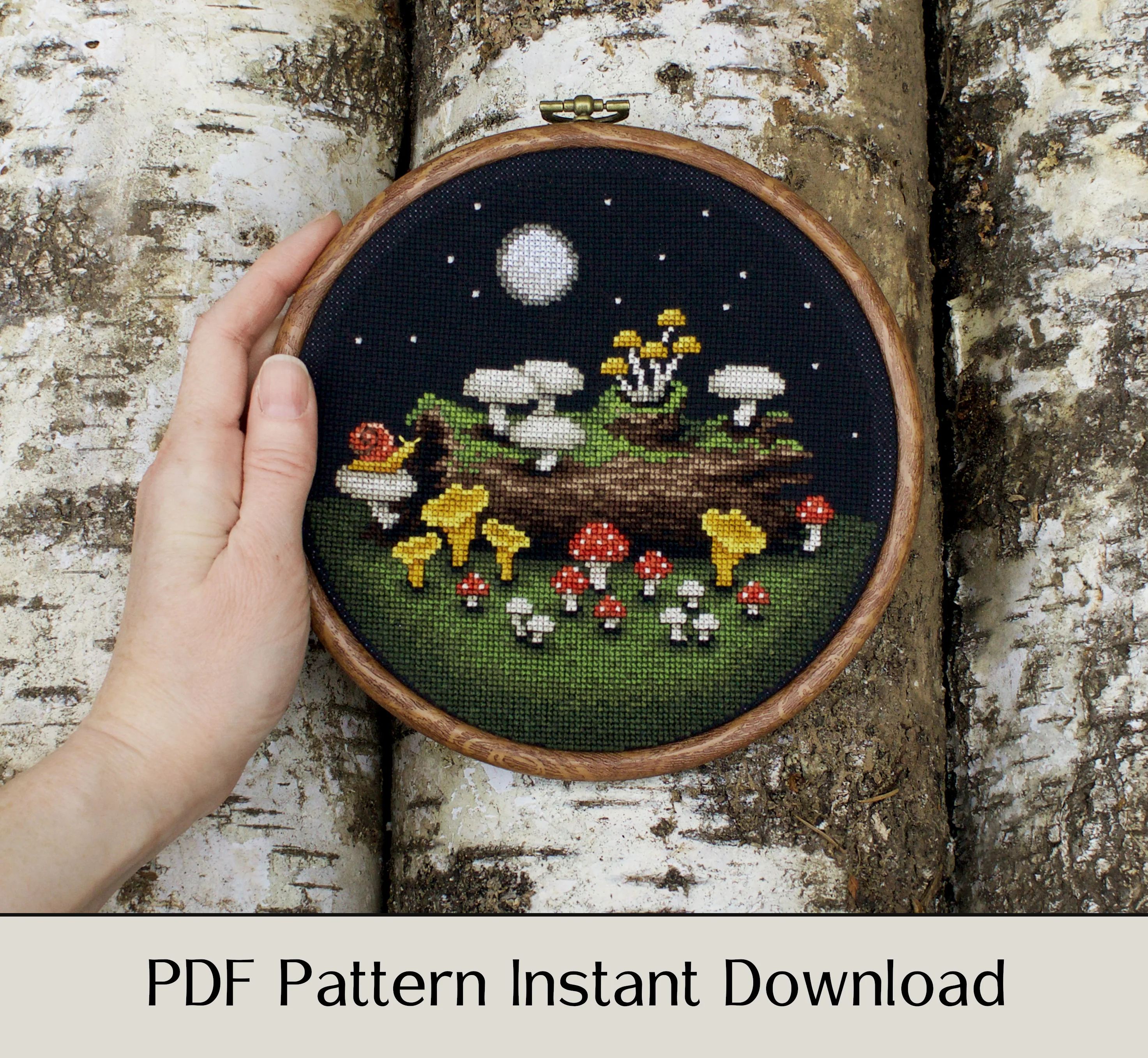 Moonlight Mushrooms - Digital PDF Cross Stitch Pattern - Image 4