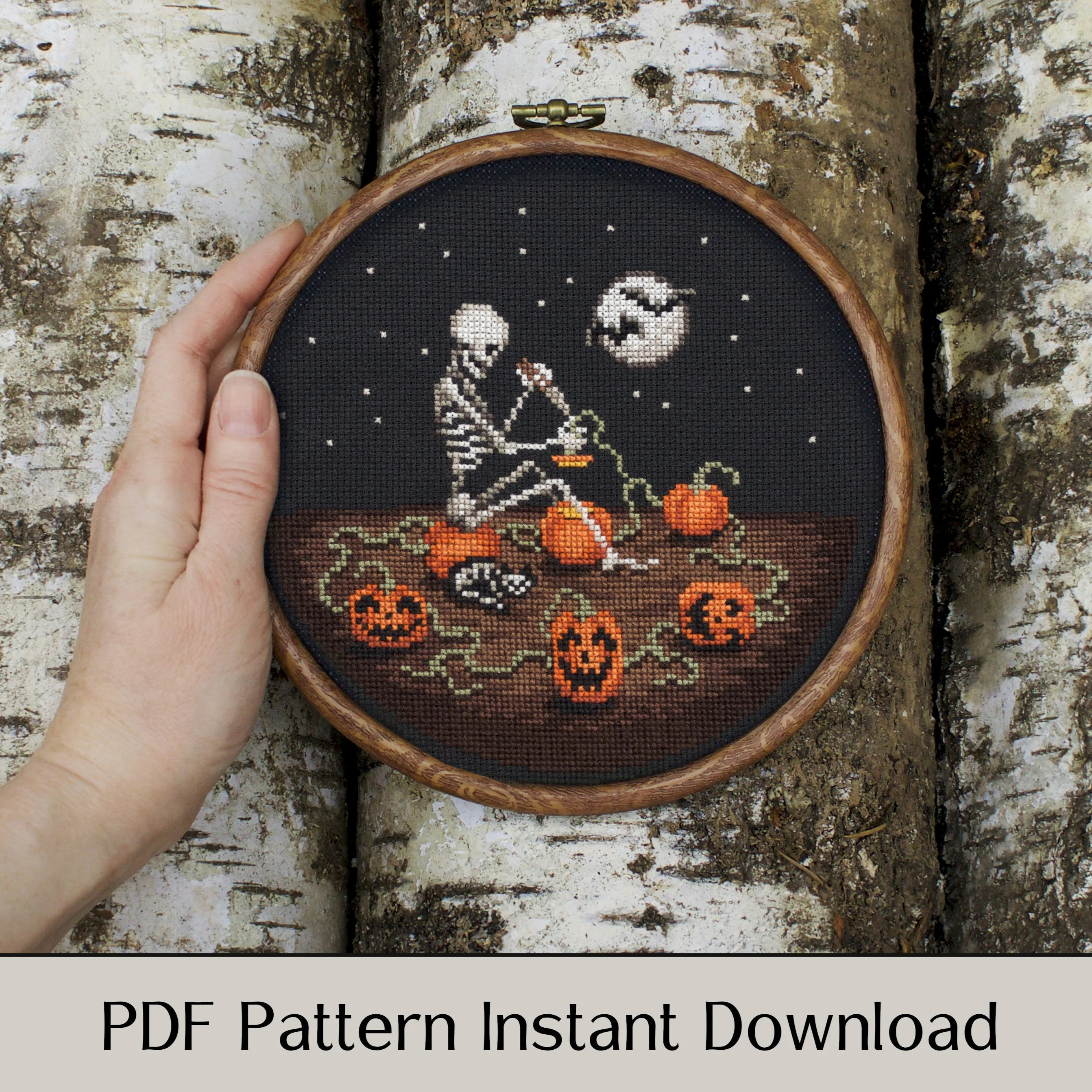 Moonlight Pumpkin Carving - Digital PDF Cross Stitch Pattern - Image 3